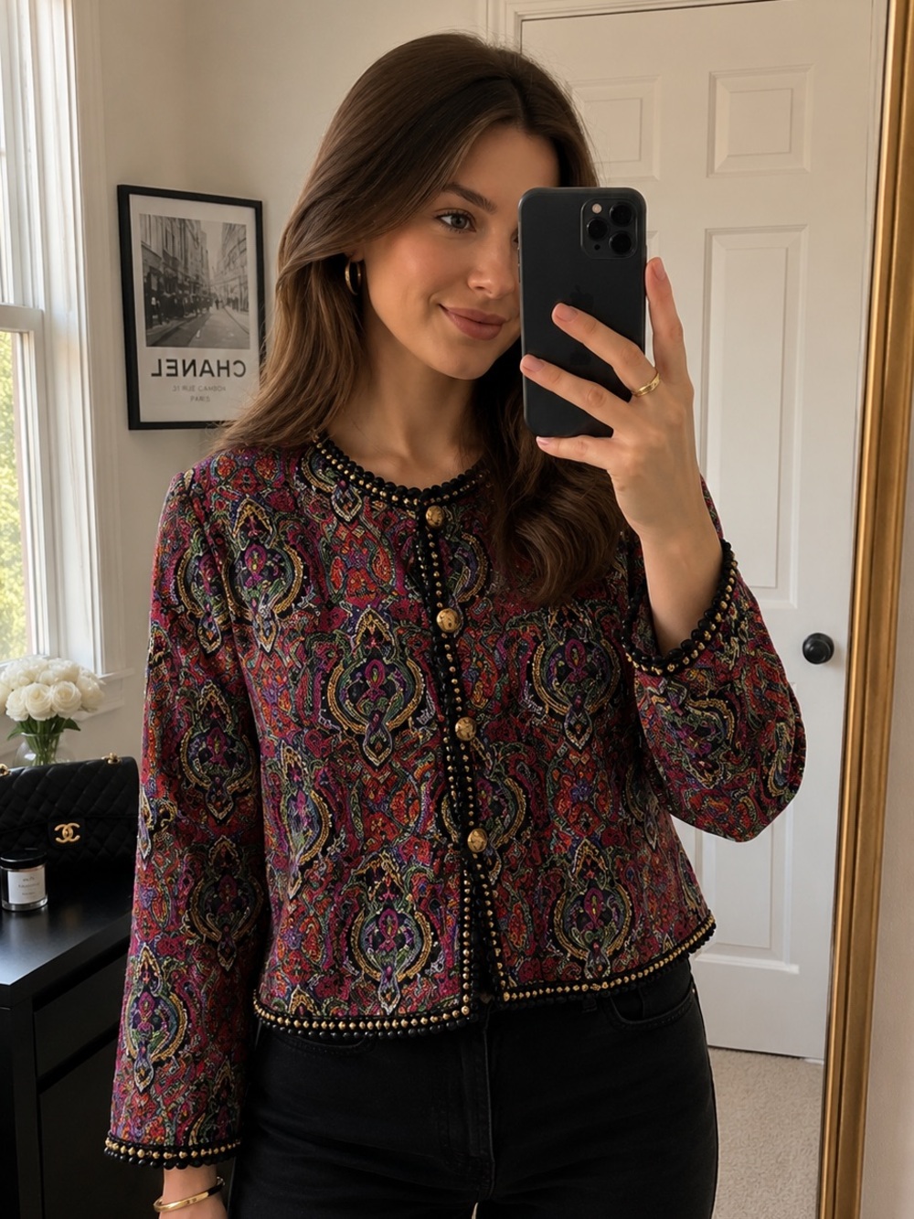 Maggy London Multicolor Beaded Paisley Jacket